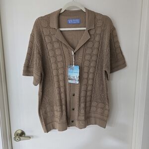 NWT Free Planet Men's Knit Shortsleeve Buttonup Sweater Size Small